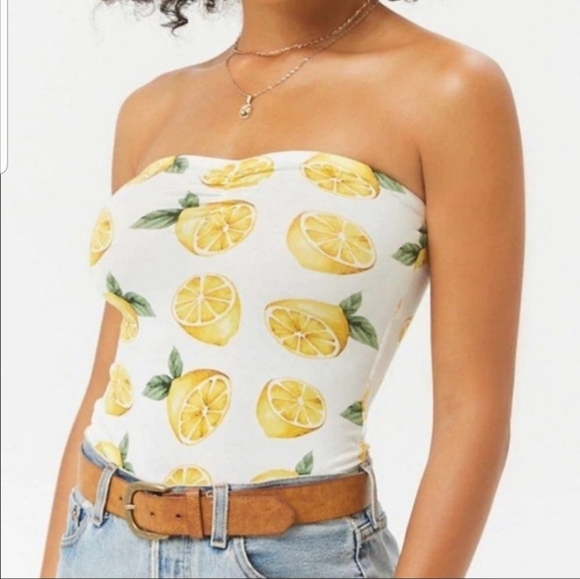 Forever 21 Tops - 🍋 F21 🍀 lemon lime strapless bodysuit 🆓FREE🌟W/ ANY🌟$30🌟 BUNDLE❣️